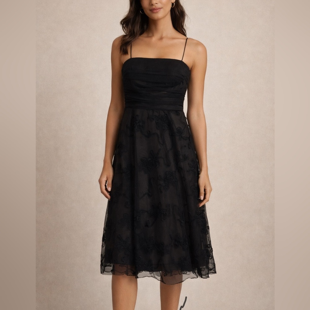 Eliza J Black Floral Lace Midi Dress size 12